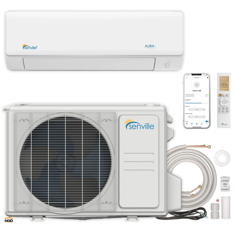 Senville AURA 24K BTU Mini Split with 21 SEER2, 230V Ductless Air Conditioner and Heat Pump Condenser with Wall Mount Air Handler (SENA-24HF)