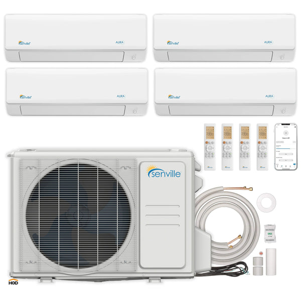 Senville Mini Split - 4-Zone 36,000 BTU Ductless Air Conditioner and Heat Pump Condenser with Wall Mount Air Handlers (SENA-36HF/Q)