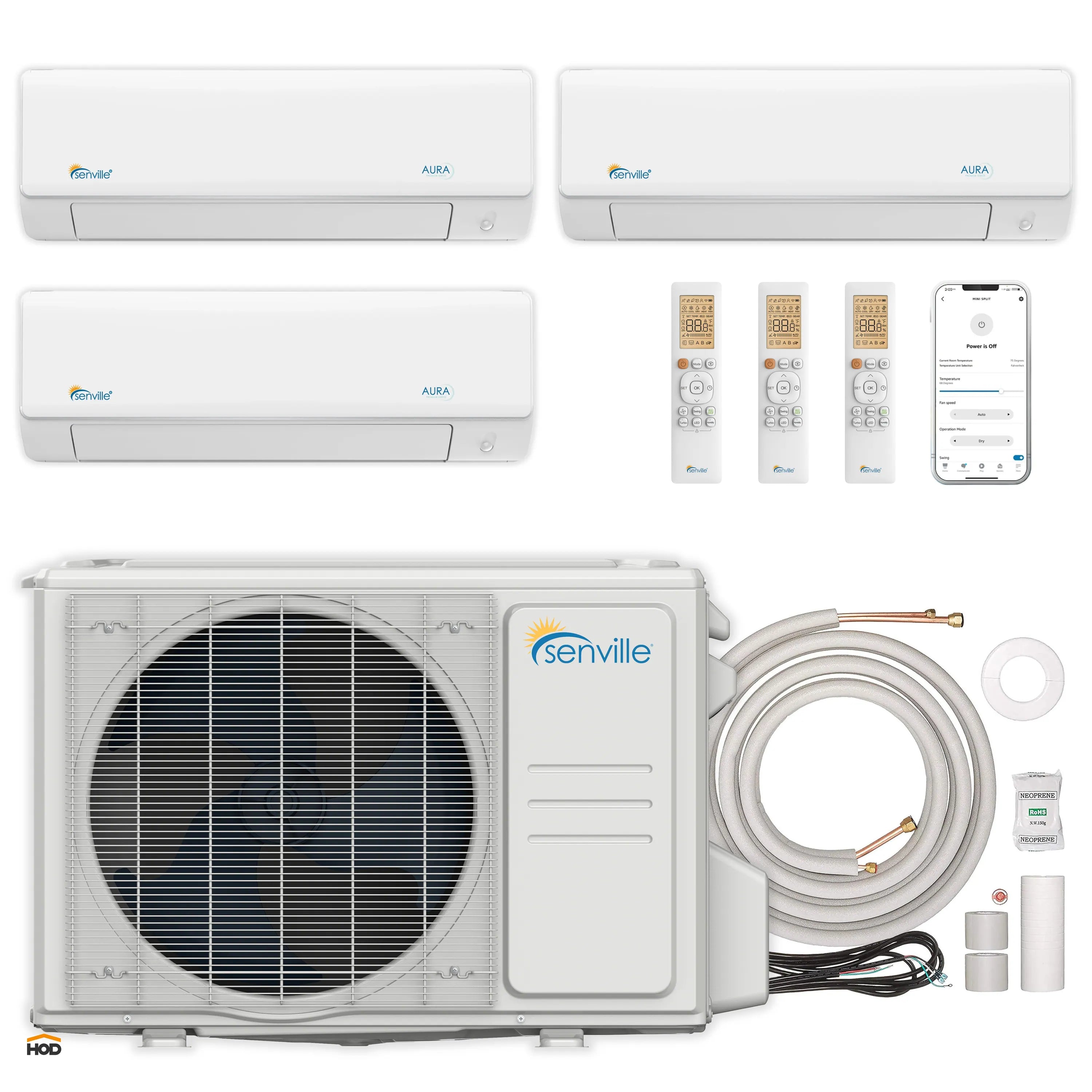 Senville Mini Split - 3-Zone 36,000 BTU Ductless Air Conditioner and H