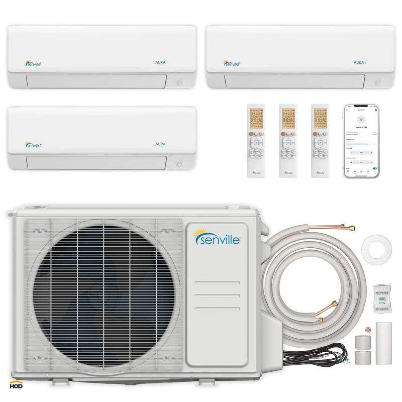 Senville Mini Split - 3-Zone 36,000 BTU Ductless Air Conditioner and Heat Pump Condenser with 23 SEER2 and Ductless Wall Mounted Air Handler (SENA-36HF/T)
