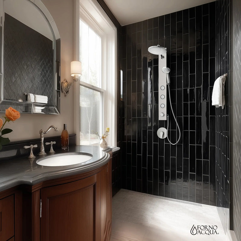 Forno AcquaSPA 9-Inch Overhead Rainfall Shower Panel with 2.5 GPM Flow Rate, Handheld, 6 Way Diverter, Body Jets in Stainless Steel (SL31BC-2)