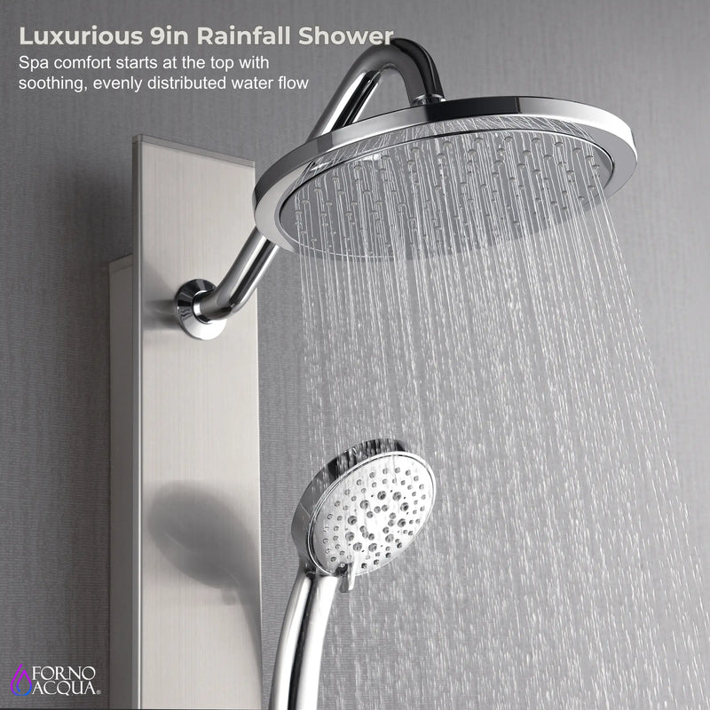 Forno AcquaSPA 9-Inch Overhead Rainfall Shower Panel with 2.5 GPM Flow Rate, Handheld, 6 Way Diverter, Body Jets in Stainless Steel (SL31BC-2)