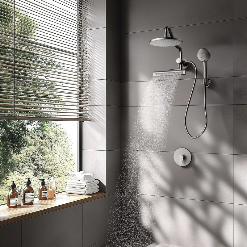 Forno AcquaFALL Mini 9-Inch Overhead Rainfall Shower with 2.5 GPM Flow Rate, Handheld, 7 Way Diverter, Body Jets in Polished Stainless Steel (SMW1CP-C2)