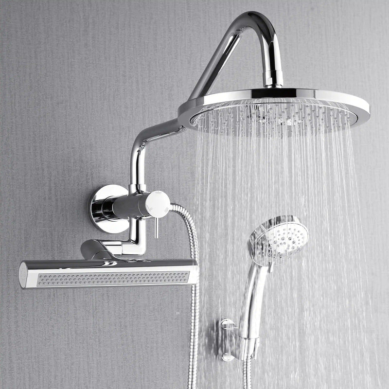 Forno AcquaFALL Mini 9-Inch Overhead Rainfall Shower with 1.8 GPM Flow Rate, Handheld, 7 Way Diverter, Body Jets in Polished Stainless Steel (SMW1CP-C8)