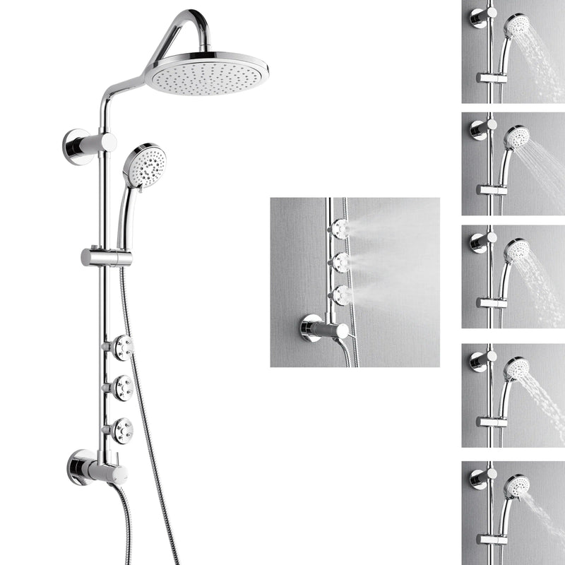 Forno AcquaSPA Retrofit 9-Inch Overhead Rainfall Shower with 2.5 GPM Flow Rate, Handheld, Body Jets, 6 Way Diverter in Polished Stainless Steel (SC31CP-C2)