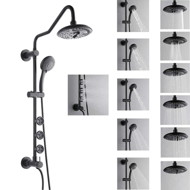 Forno AcquaSpa Retrofit 8-Inch Overhead Rainfall Shower with 2.5 GPM Flow Rate, Handheld, Body Jets, 6 Way Diverter in Matte Black (SC32BK-C2)