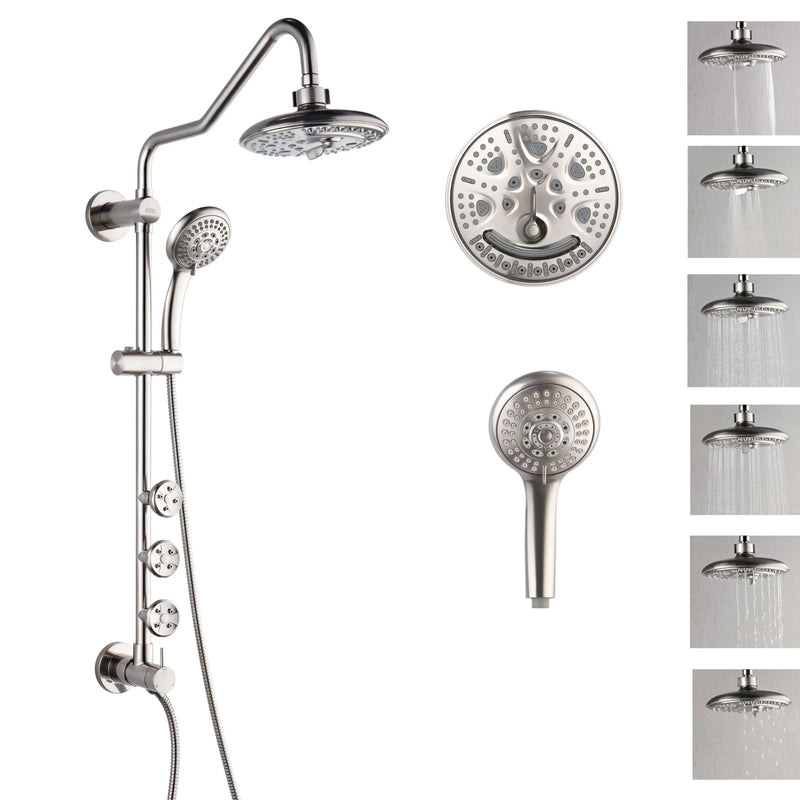 Forno AcquaSPA Retrofit 8-Inch Overhead Rainfall Shower with 1.8 GPM Flow Rate, Handheld, Body Jets, 6 Way Diverter in Brushed Nickel (SC32BN-C8)
