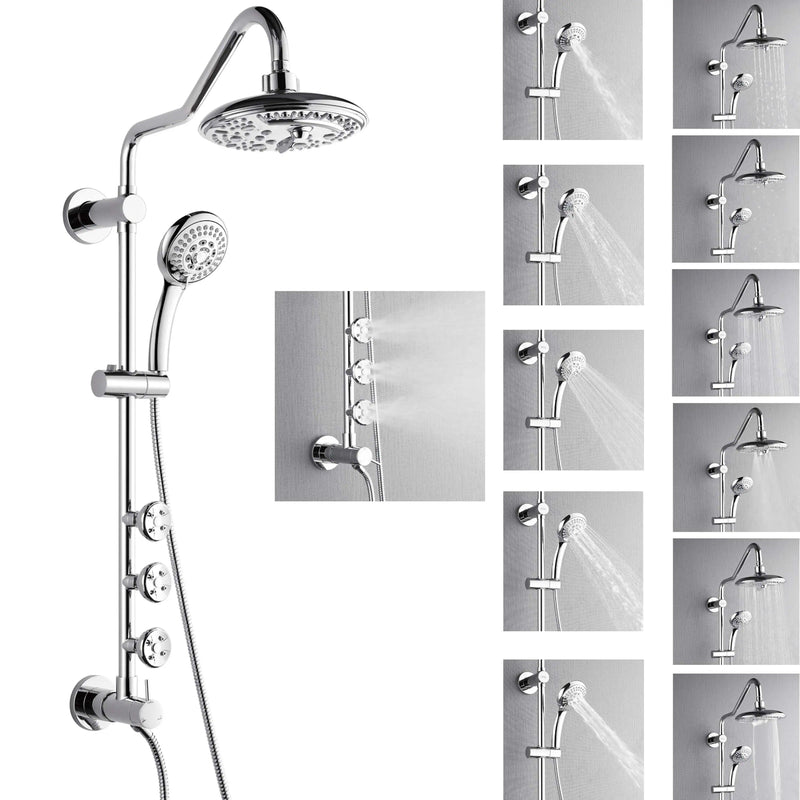 Forno AcquaSPA Retrofit 8-Inch Overhead Rainfall Shower with 1.8 GPM Flow Rate, Handheld, Body Jets, 6 Way Diverter in Polished Stainless Steel (SC32CP-C8)