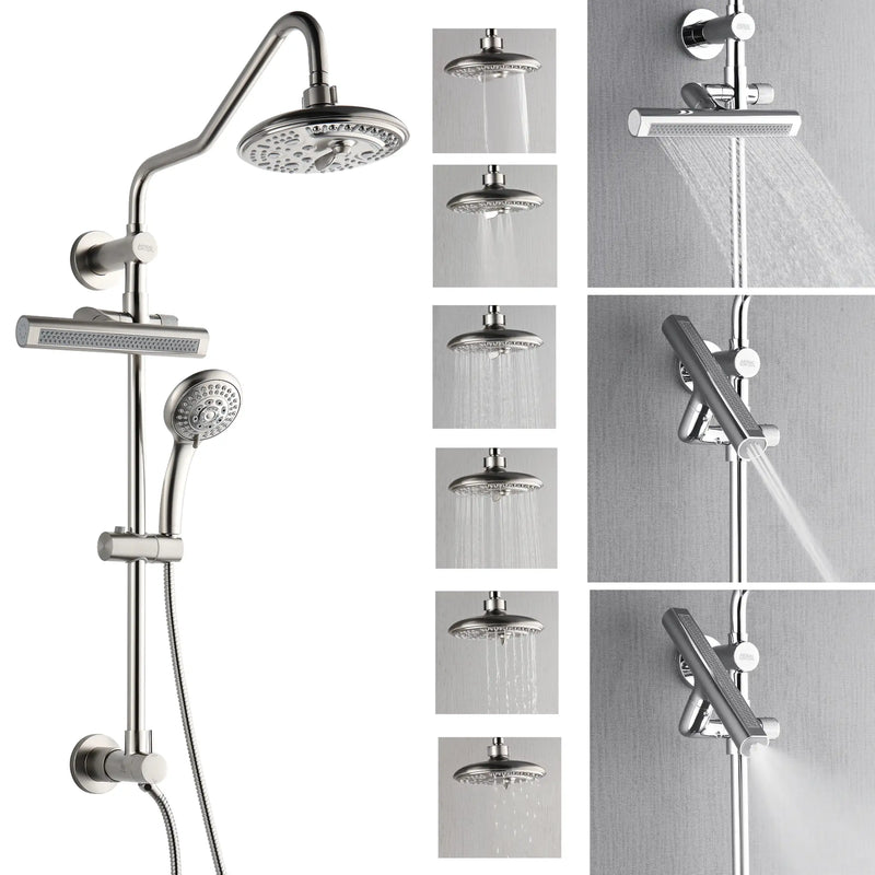 Forno AcquaFALL 8-Inch Overhed Rainfall Shower with 2.5 GPM Flow Rate, Handheld, 7 Way Diverter, Body Jets in Brushed Nickel (SCW2BN-C2)