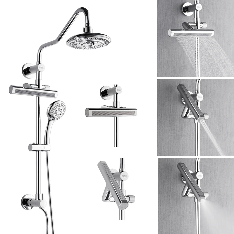 Forno AcquaFall 8-Inch Overhead Rainfall Shower with 2.5 GPM Flow Rate, Handheld, 7 Way Diverter, Body Jets in Polished Stainless Steel (SCW2CP-C2)