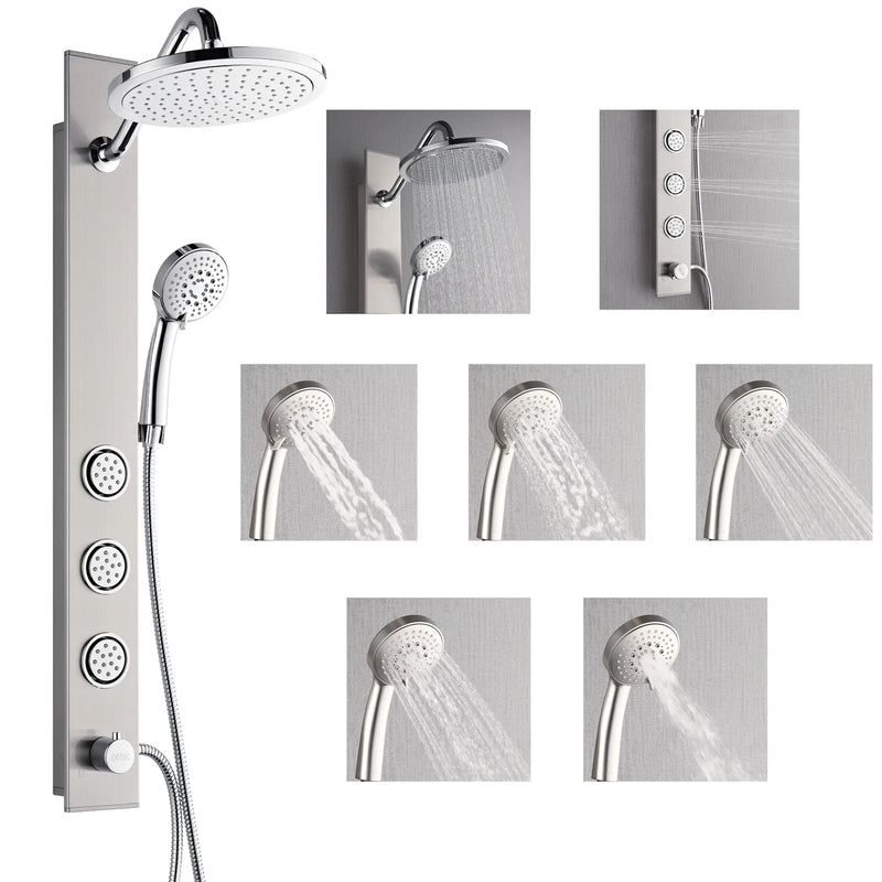 Forno AcquaSPA 9-Inch Overhead Rainfall Shower Panel with 2.5 GPM Flow Rate, Handheld, 6 Way Diverter, Body Jets in Stainless Steel (SL31BC-2)