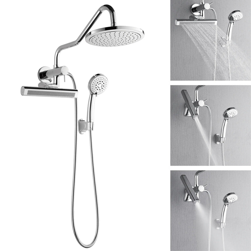 Forno AcquaFALL Mini 9-Inch Overhead Rainfall Shower with 2.5 GPM Flow Rate, Handheld, 7 Way Diverter, Body Jets in Polished Stainless Steel (SMW1CP-C2)