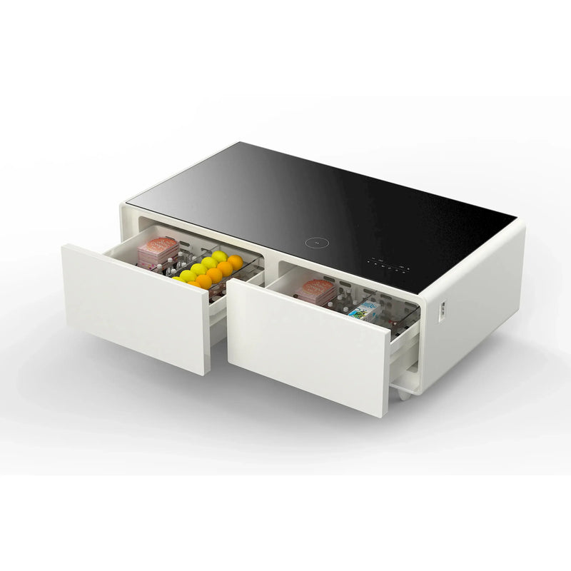Forno Evoluto Tavolo 51-Inch Smart Coffee Table Refrigerators - Dual Drawers, Bluetooth 5.0 Audio, Wireless Charging & RGB Ambient Light in White (FCTFR7006-51WHT)
