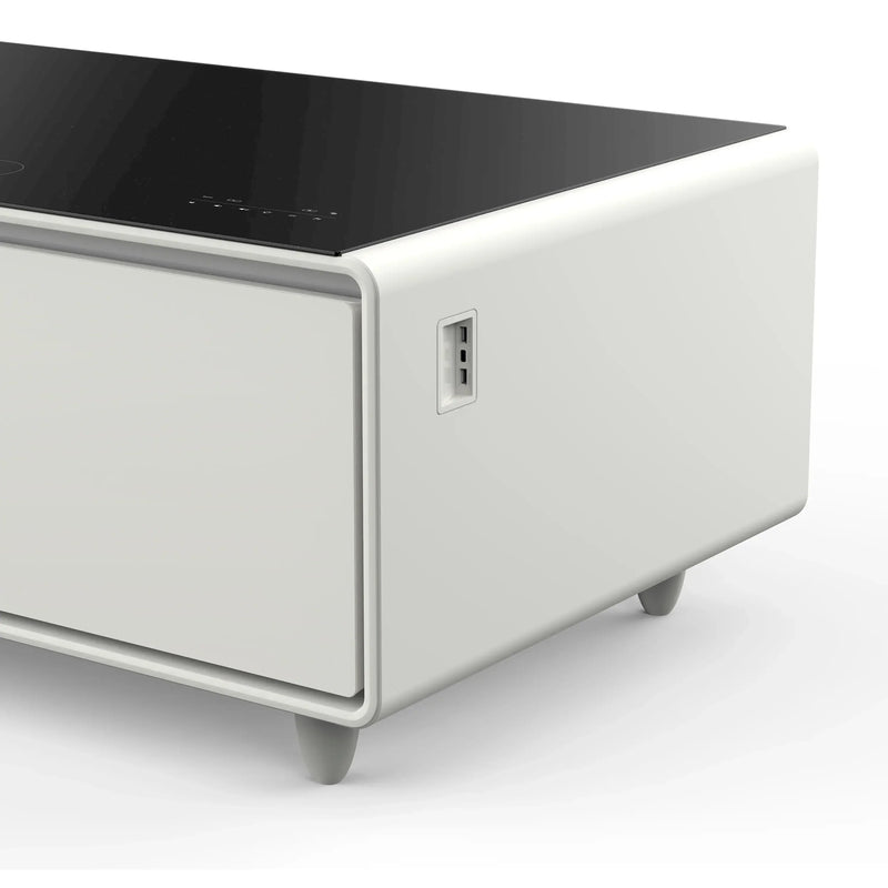 Forno Evoluto Tavolo 51-Inch Smart Coffee Table Refrigerators - Dual Drawers, Bluetooth 5.0 Audio, Wireless Charging & RGB Ambient Light in White (FCTFR7006-51WHT)