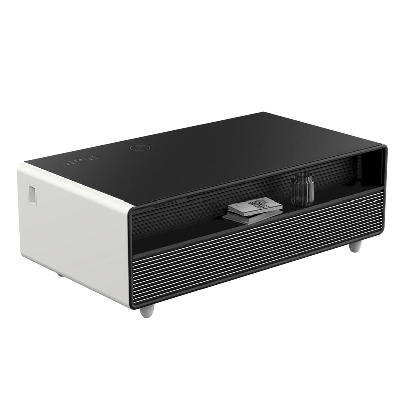 Forno Evoluto Tavolo 51-Inch Smart Coffee Table Refrigerators - Dual Drawers, Bluetooth 5.0 Audio, Wireless Charging & RGB Ambient Light in White (FCTFR7006-51WHT)