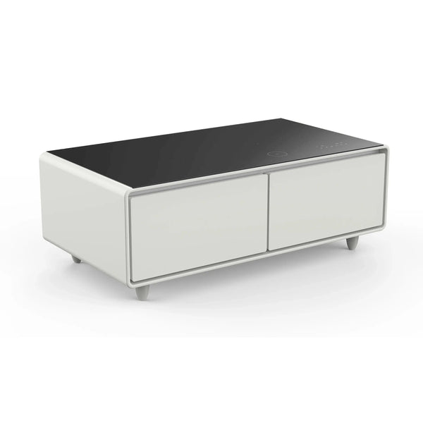 Forno Evoluto Tavolo 51-Inch Smart Coffee Table Refrigerators - Dual Drawers, Bluetooth 5.0 Audio, Wireless Charging & RGB Ambient Light in White (FCTFR7006-51WHT)
