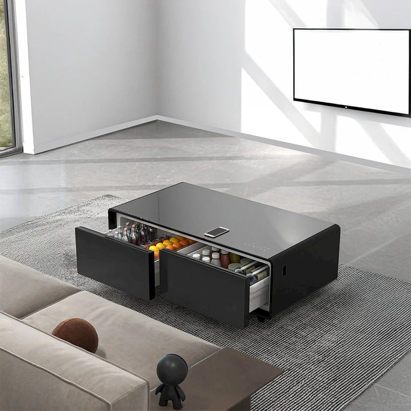 Forno Evoluto Tavolo 51-Inch Smart Coffee Table Refrigerators - Dual Drawers, Bluetooth 5.0 Audio, Wireless Charging & RGB Ambient Light in Black (FCTFR7006-51BLK)
