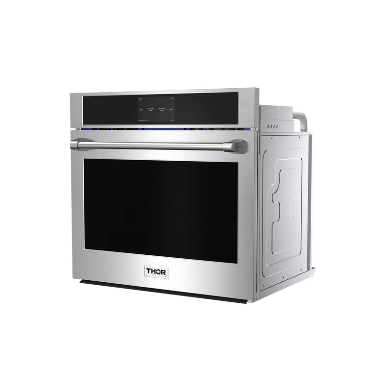 Thor Kitchen 5-Piece Pro Appliance Package - 36" Cooktop, Wall Oven, Pro-Style Wall Mount Hood, Dishwasher & Refrigerator with Water Dispenser in Stainless Steel