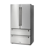 Thor Kitchen A-Series 4-Piece Appliance Package - 36-Inch Propane Gas Range, Wall Mount Range Hood, Refrigerator, and Dishwasher in Stainless Steel