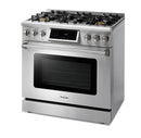 Thor Kitchen 2-Piece Appliance Package - 36-Inch Gas Range with Liquid Propane Kit, Tilt Panel & Premium Under Cabinet Hood in Stainless Steel