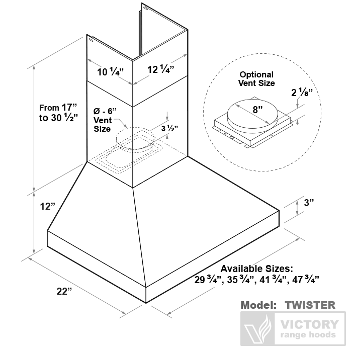 Victory Twister 42-Inch 750 CFM Wall Mount Range Hood (Twister-42)