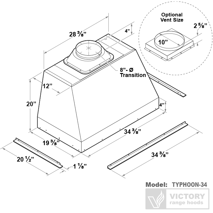 Victory Typhoon 36-Inch 1200 CFM Range Hood Insert (Typhoon-34)