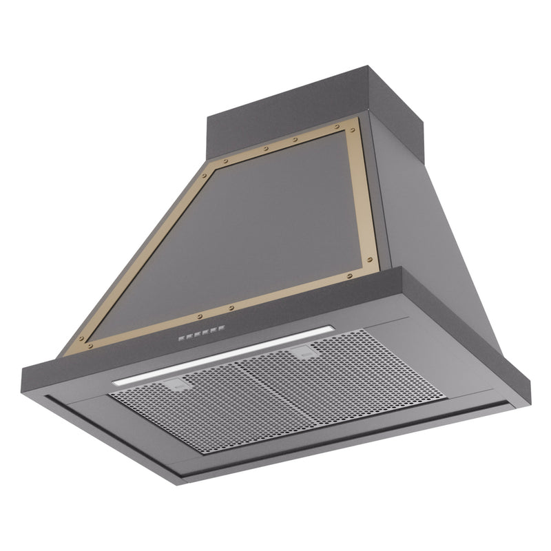 ILVE Nostalgie II 30-Inch 600 CFM Wall Mounted Range Hood in Matte Graphite with Brass Trim (UANB30MGG)