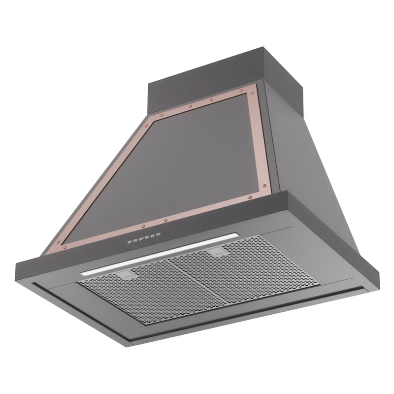 ILVE Nostalgie II 30-Inch 600 CFM Wall Mounted Ranged Hood in Matte Graphite with Copper Trim (UANB30MGP)