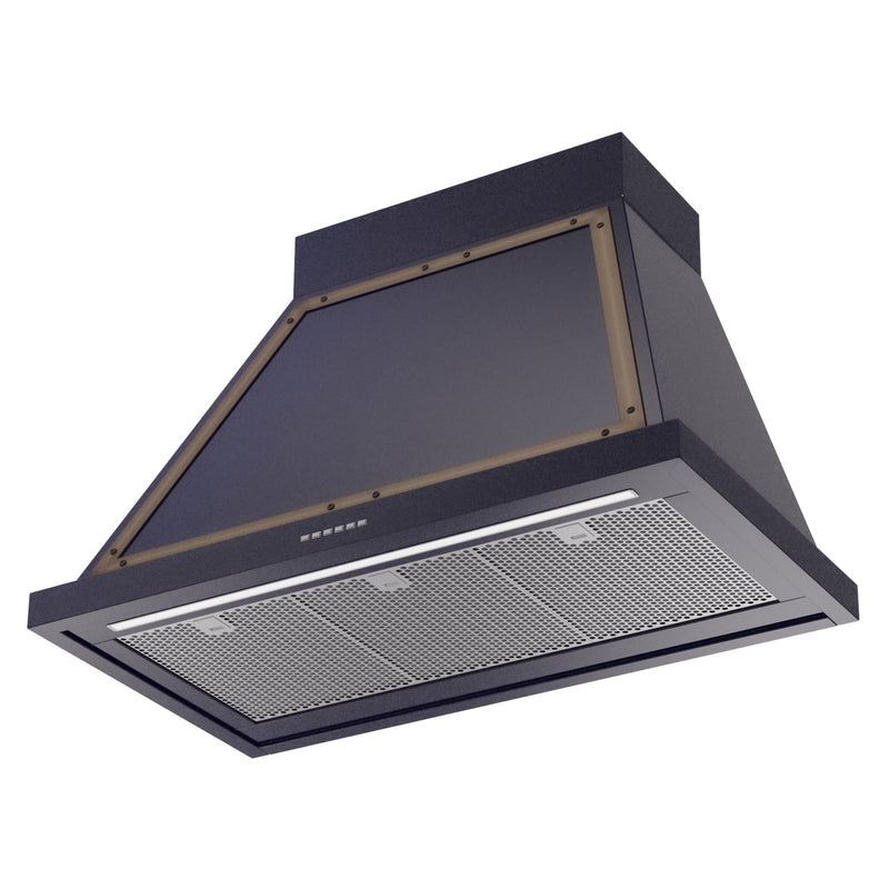 ILVE Nostalgie II 36-Inch 600 CFM Wall Mounted Range Hood in Midnight Blue with Bronze Trim (UANB36MBB)