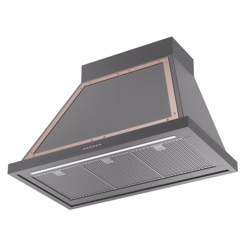 ILVE Nostalgie II 36-Inch 600 CFM Wall Mounted Range Hood in Matte Graphite with Copper Trim (UANB36MGP)