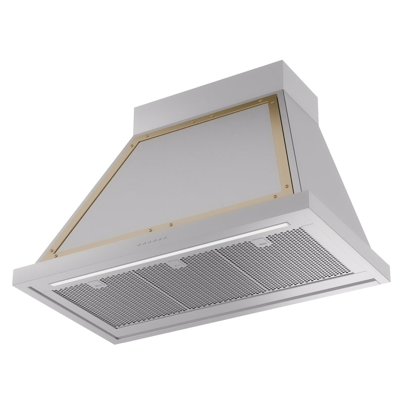 ILVE Nostalgie II 36-Inch 600 CFM Wall Mounted Range Hood in Stainless Steel with Brass Trim (UANB36SSG)
