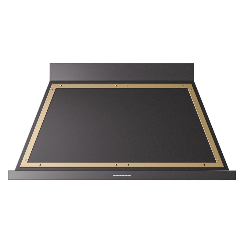 ILVE Nostalgie II 48-Inch 850 CFM Wall Mounted Range Hood in Glossy Black with Brass Trim (UANB48BKG)