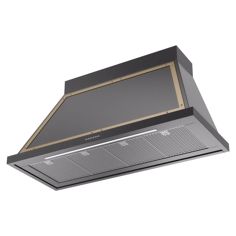 ILVE Nostalgie II 48-Inch 850 CFM Wall Mounted Range Hood in Glossy Black with Brass Trim (UANB48BKG)
