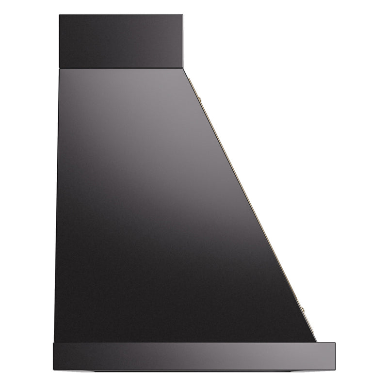 ILVE Nostalgie II 48-Inch 850 CFM Wall Mounted Range Hood in Glossy Black with Brass Trim (UANB48BKG)
