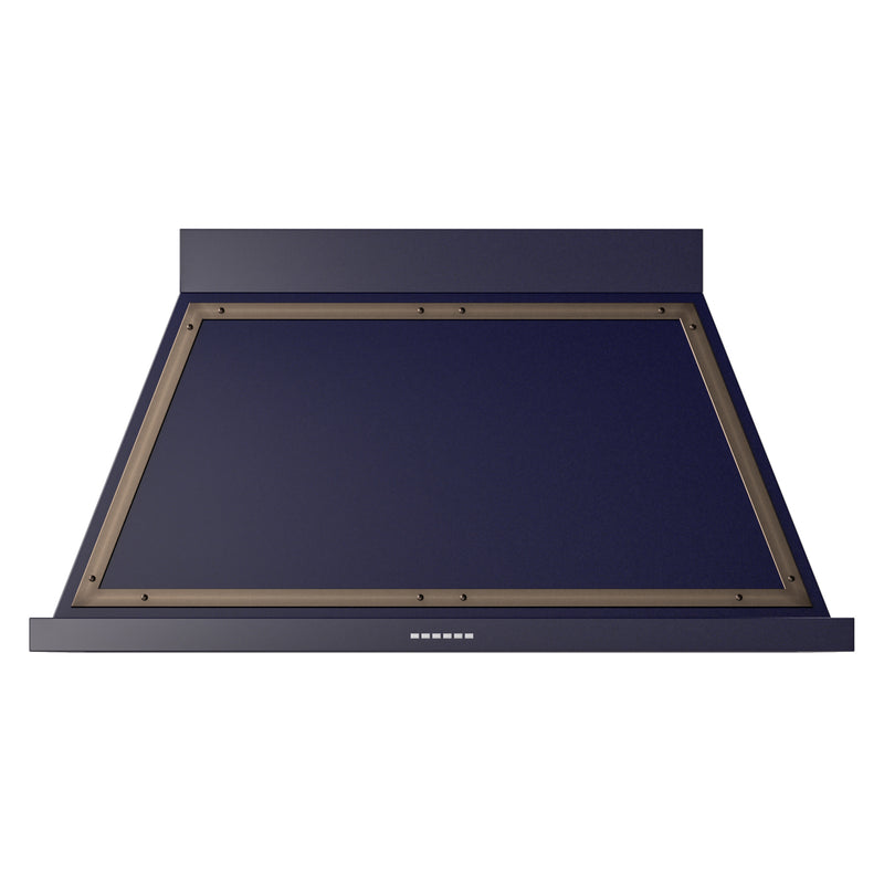 ILVE Nostalgie II 48-Inch 850 CFM Wall Mounted Range Hood in Midnight Blue with Bronze Trim (UANB48MBB)