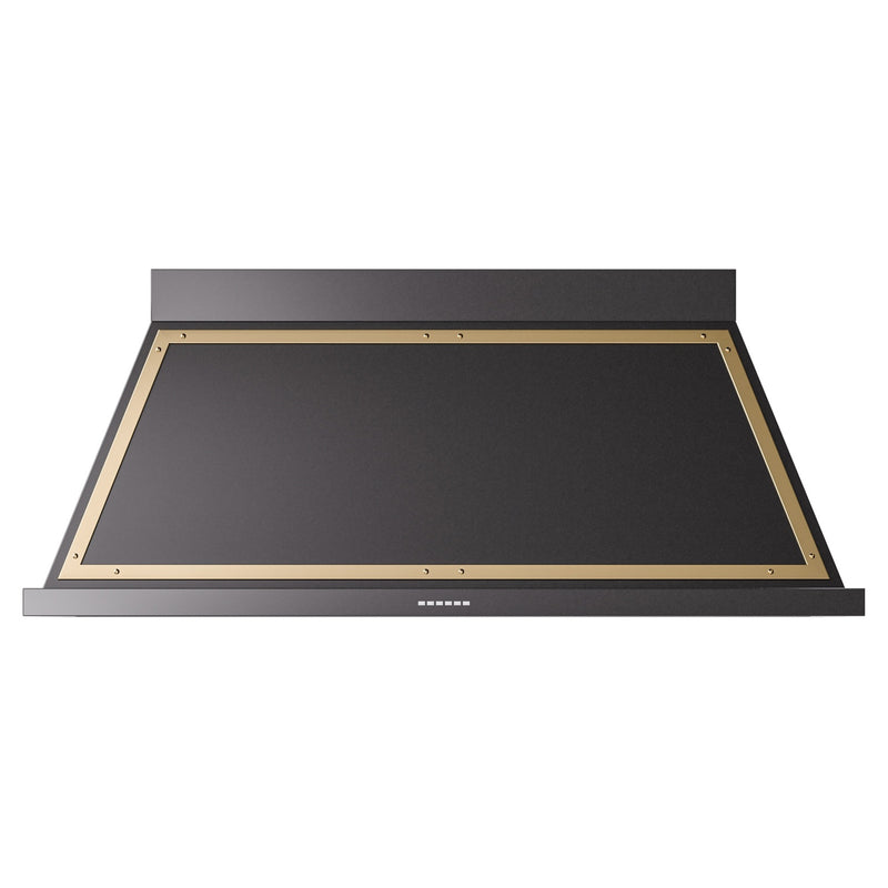 ILVE Nostalgie II 60-Inch 850 CFM Wall Mounted Range Hood in Glossy Black with Brass Trim (UANB60BKG)