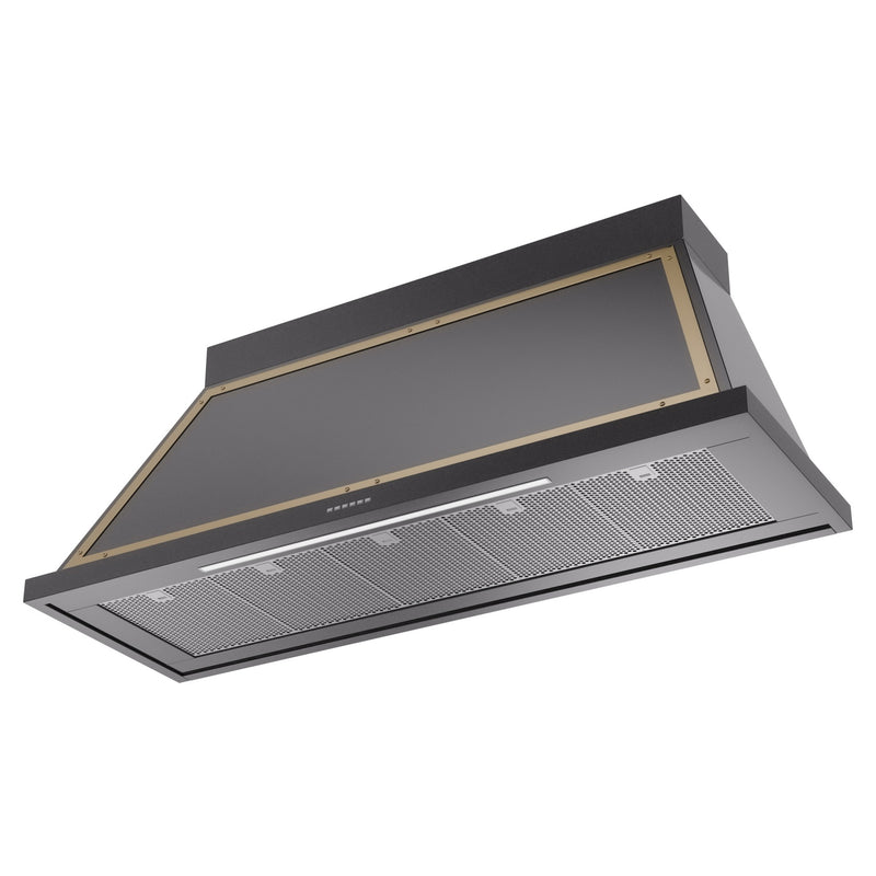 ILVE Nostalgie II 60-Inch 850 CFM Wall Mounted Range Hood in Glossy Black with Brass Trim (UANB60BKG)