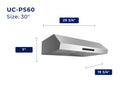 Hauslane 30-Inch Ducted Under Cabinet Range Hood with 407 CFM Motor in Stainless Steel (UC-PS60SS-30)