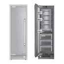 Panel-ready stainless freezer column with vertical handle, front view.