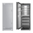 Panel-ready freezer column with closed door and open interior shelves in stainless steel