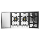 ILVE Panoramagic 48-Inch Built-In Natural Gas Cooktop with 6 Total Black Brass Burners & Left Griddle in Stainless Steel (UHCPMT125FSS)