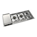 ILVE Panoramagic 48-Inch Built-In Natural Gas Cooktop with 6 Total Black Brass Burners & Left Griddle in Stainless Steel (UHCPMT125FSS)