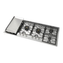 ILVE Panoramagic 48-Inch Built-In Natural Gas Cooktop with 6 Total Black Brass Burners & Left Griddle in Stainless Steel (UHCPMT125FSS)