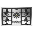 ILVE Panoramagic 36-Inch Built-In Natural Gas Cooktop with 5 Total Black Brass Burners in Stainless Steel (UHCPMT95SS)