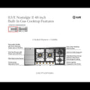 ILVE Nostalgie II 48-Inch Built-In Natural Gas Cooktop with 6 Total Black Brass Burners & Left Griddle in Stainless Steel with Brass Knobs (UHCPT125FNSSG)