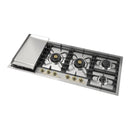 ILVE Nostalgie II 48-Inch Built-In Natural Gas Cooktop with 6 Total Black Brass Burners & Left Griddle in Stainless Steel with Brass Knobs (UHCPT125FNSSG)
