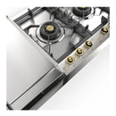 ILVE Nostalgie II 48-Inch Built-In Natural Gas Cooktop with 6 Total Black Brass Burners & Left Griddle in Stainless Steel with Brass Knobs (UHCPT125FNSSG)