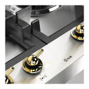 ILVE Nostalgie II 48-Inch Built-In Natural Gas Cooktop with 6 Total Black Brass Burners & Left Griddle in Stainless Steel with Brass Knobs (UHCPT125FNSSG)