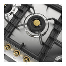 ILVE Nostalgie II 48-Inch Built-In Natural Gas Cooktop with 6 Total Black Brass Burners & Left Griddle in Stainless Steel with Brass Knobs (UHCPT125FNSSG)