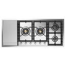 ILVE Professional Plus II 48-Inch Built-In Natural Gas Cooktop with 6 Total Black Brass Burners & Left Griddle in Stainless Steel (UHCPT125FSS)